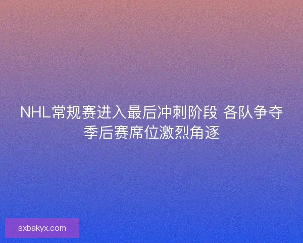 NHL常规赛进入最后冲刺阶段 各队争夺季后赛席位激烈角逐