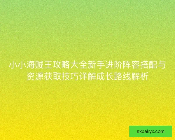 小小海贼王攻略大全新手进阶阵容搭配与资源获取技巧详解成长路线解析
