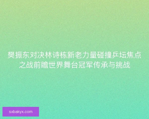 樊振东对决林诗栋新老力量碰撞乒坛焦点之战前瞻世界舞台冠军传承与挑战
