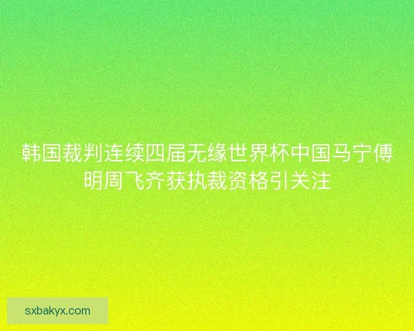 韩国裁判连续四届无缘世界杯中国马宁傅明周飞齐获执裁资格引关注